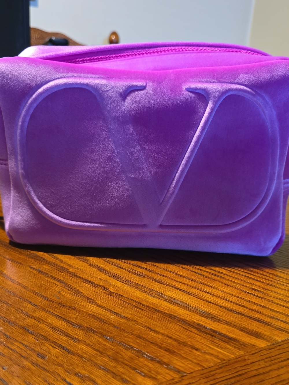 Valentino Garavani Pink Velvet V-Logo Cosmetic Pouch